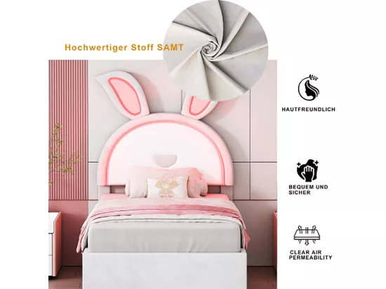 Lit gigogne enfant 90 x 200 cm velours canapé-lit avec lit gigogne tiroir de rangement et lumière LED beige