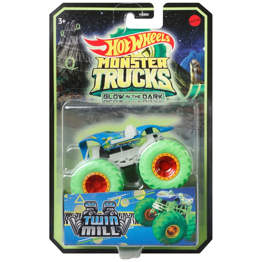 Hot Wheels Monster Trucks, leuchtend im Dunkeln, Spielzeug-LKW-Sortiment im Maßstab 1:64