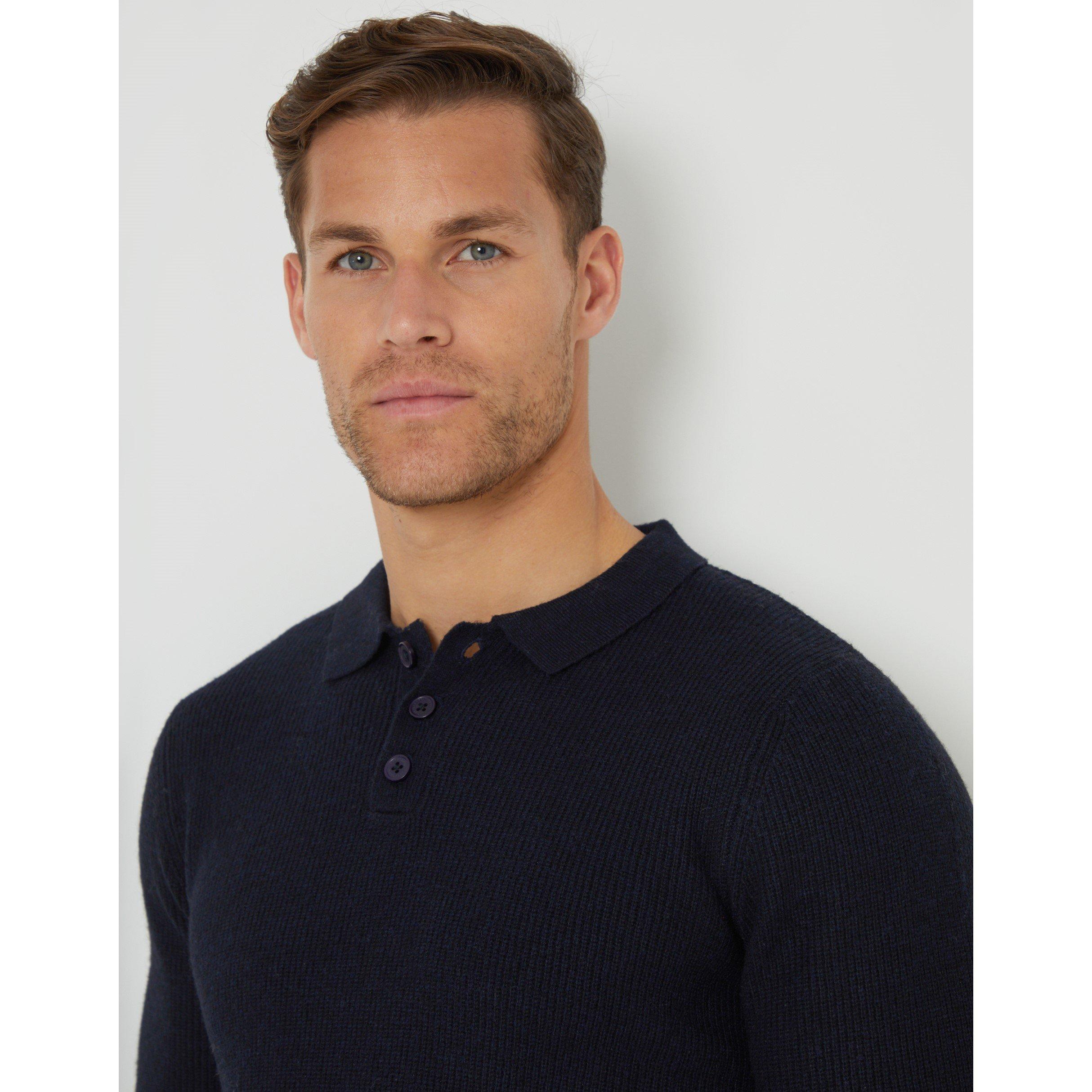 Threadbare TB Knitted Long Sleeve Polo Shirt Mens