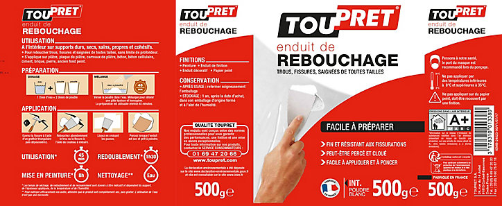 Enduit de rebouchage poudre blanc Toupret 500g