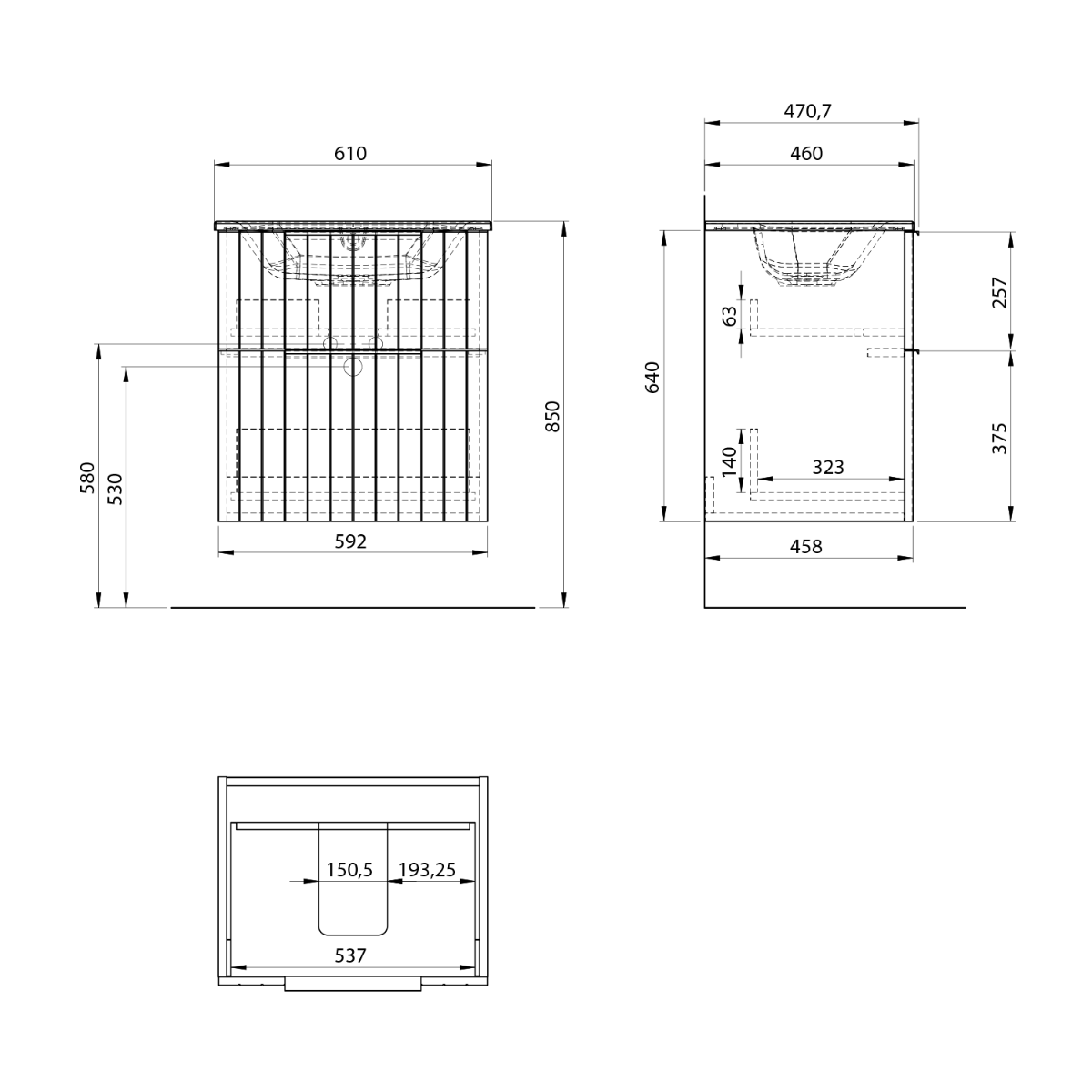 Sapho Cirasa Compact wastafel onderkast met ribbelfront 59x46x64cm wit mat