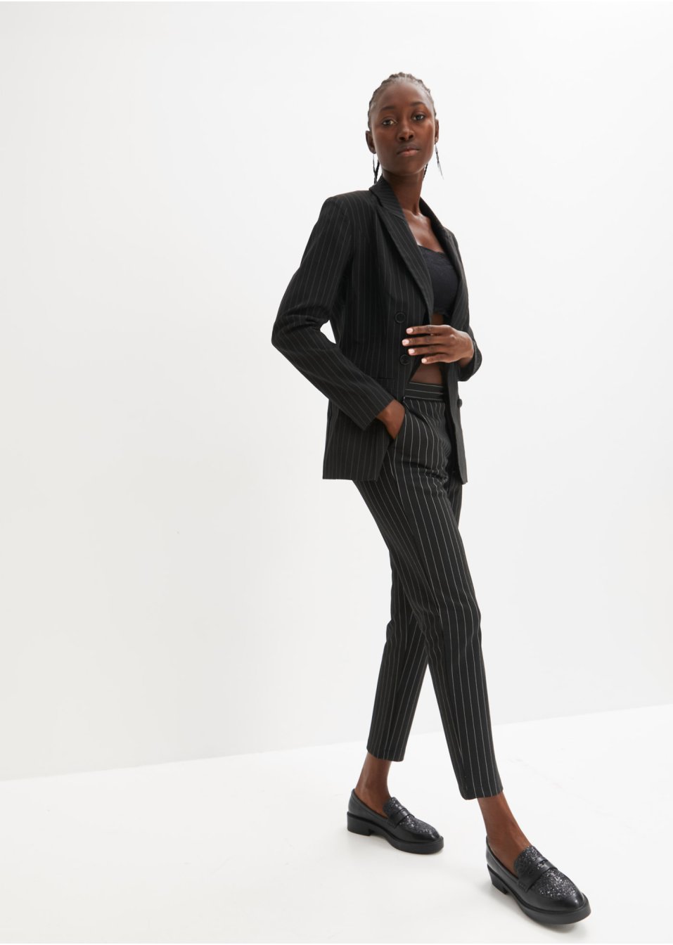Pantalon taille extensible à fines rayures