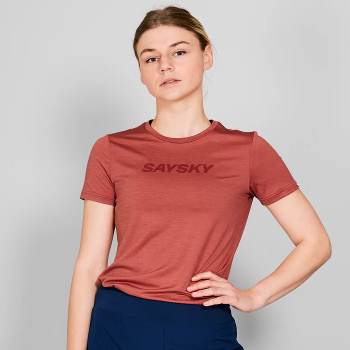 saysky logo pace t shirt dame red melange