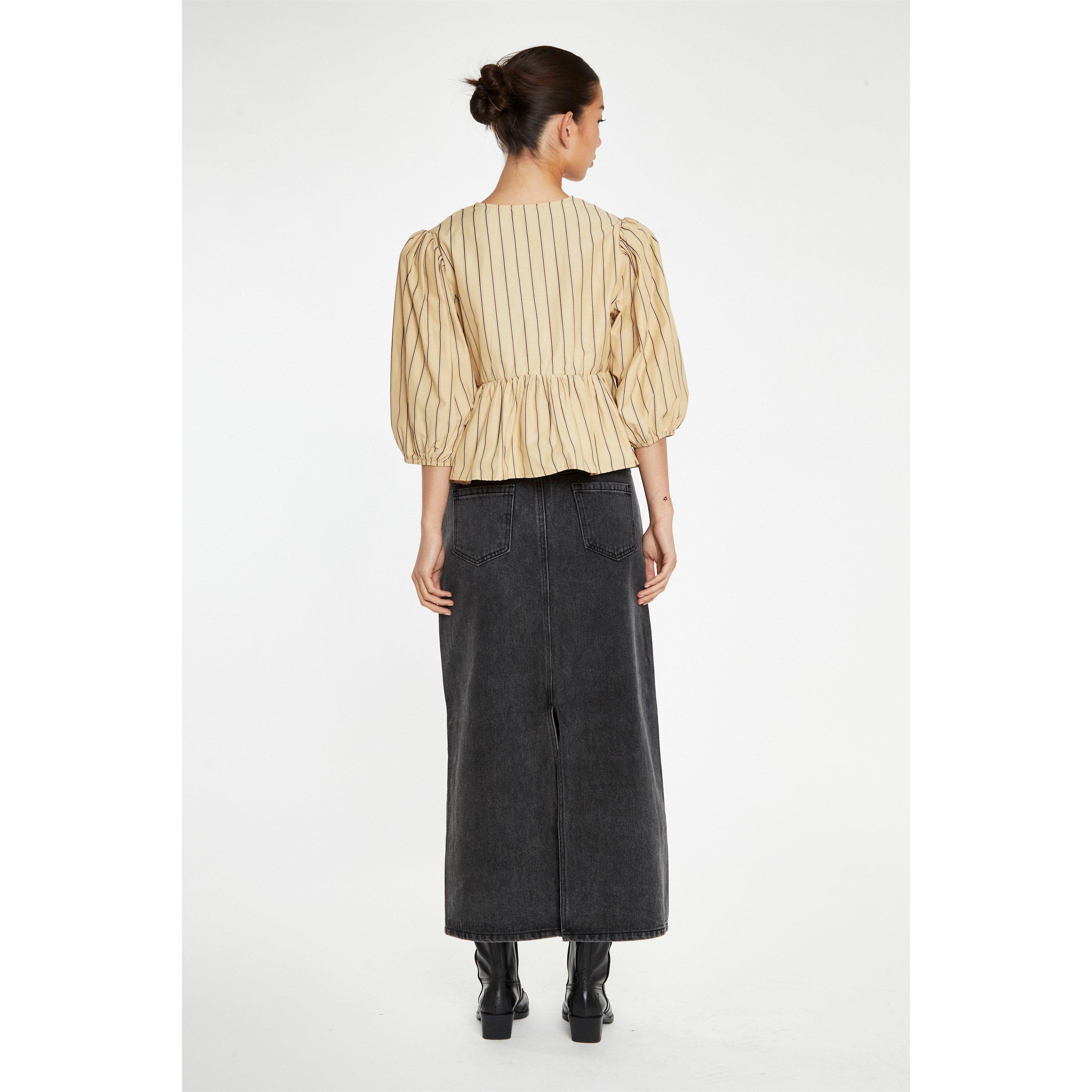 Glamorous Beige Brown Stripe Tie Front Top