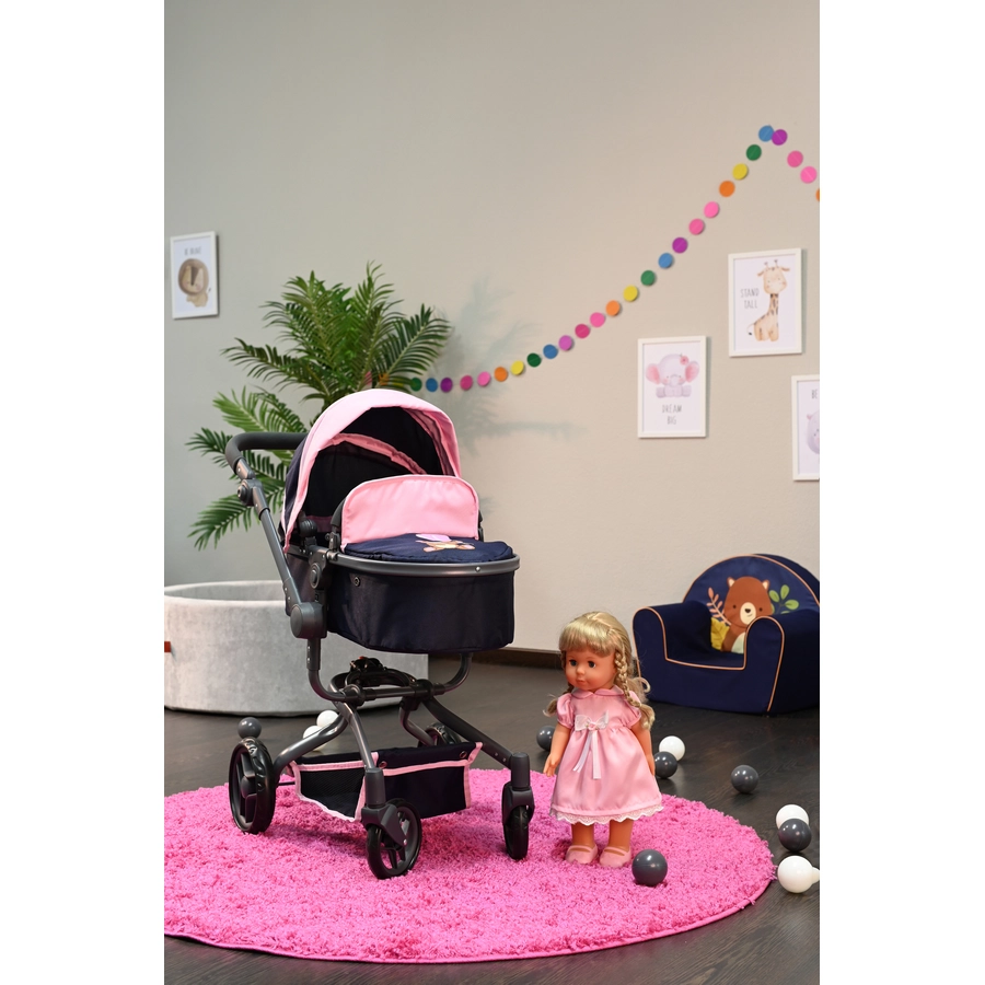 knorr toys® Puppenwagen Boonk - Navy pink bear blau