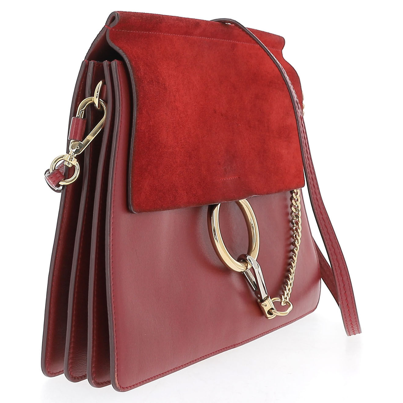 Chloé Sac porté épaule en Cuir Faye bordeaux - Très bon état - Longueur 26 cm