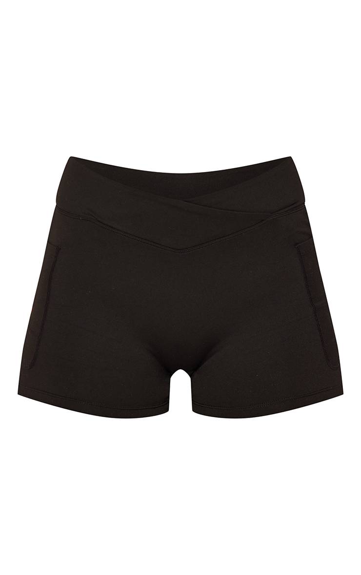 Noir Short De Sport Sculptant À Croisillons Sur Le Devant