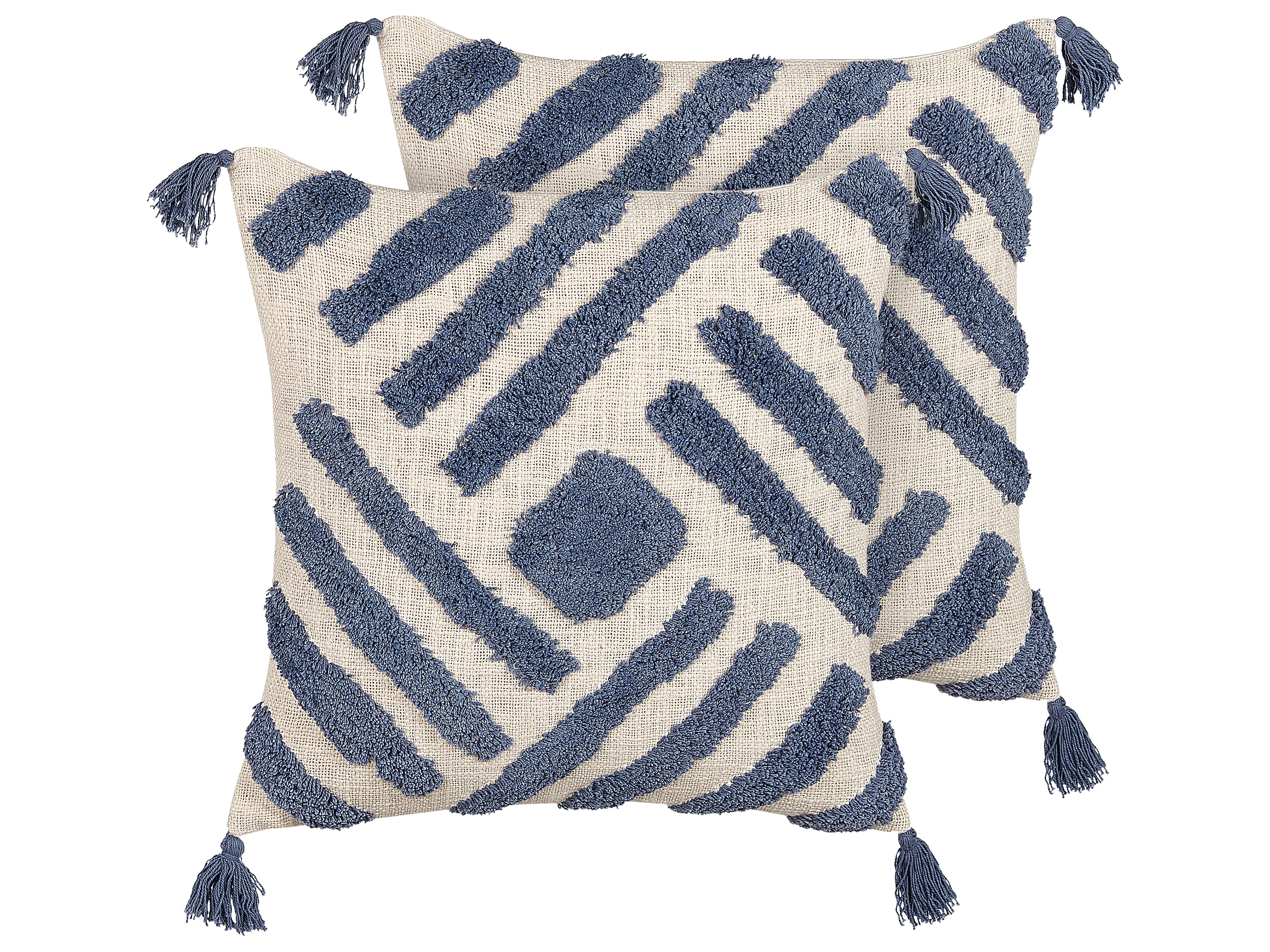 Set van 2 sierkussens JACARANDA Katoen 45 x 45 cm Blauw geometrisch patroon