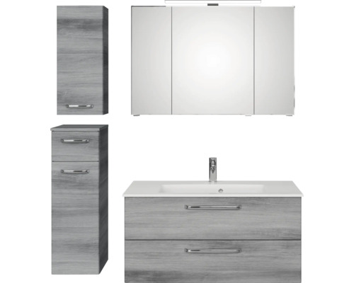 Pelipal Kumba badkamermeubelset (B x H x D): 137 x 200 x 50 cm, grafiet getextureerde fronten, 5-delige set inclusief mineraal gegoten wastafel, badmeubel en wandkast (99.1070126194)