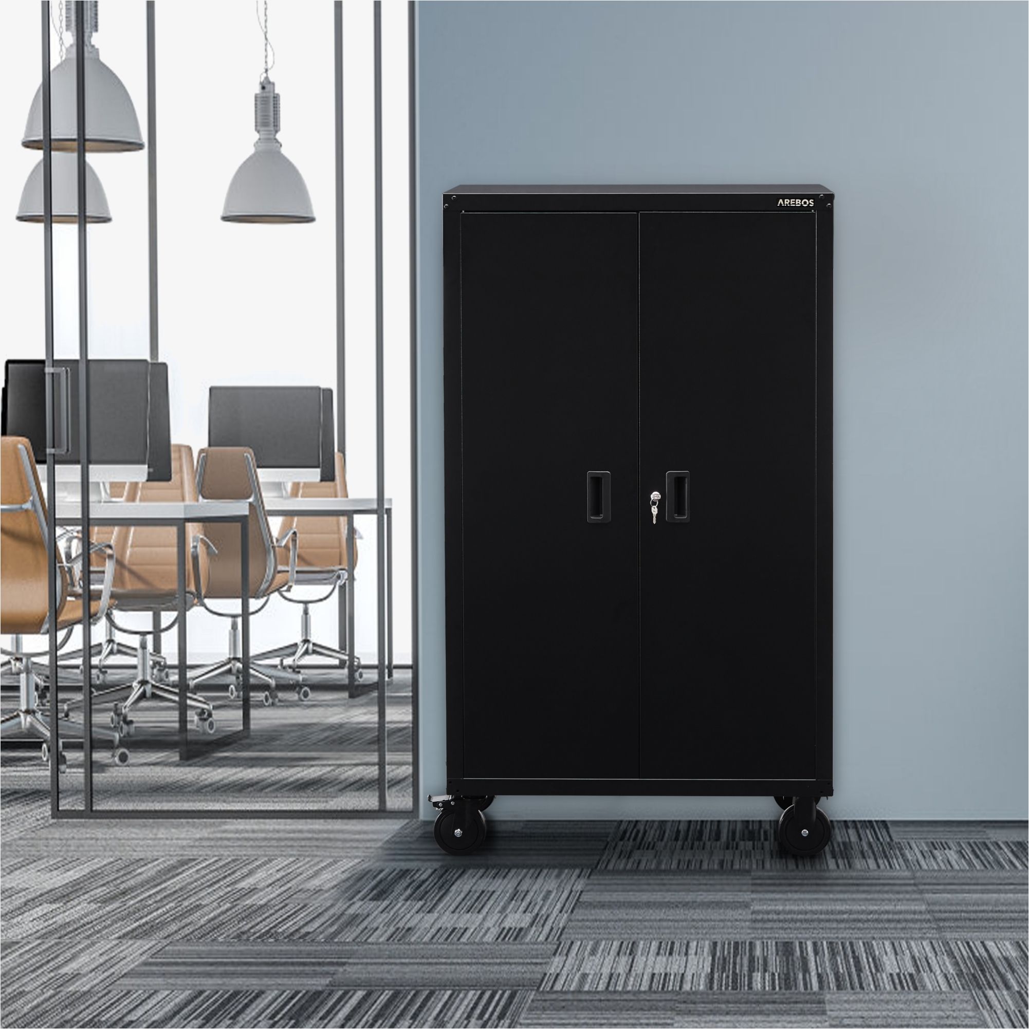 Aktenschrank_Garagenschrank 155 x 90 x 40 cm mit Rollen
