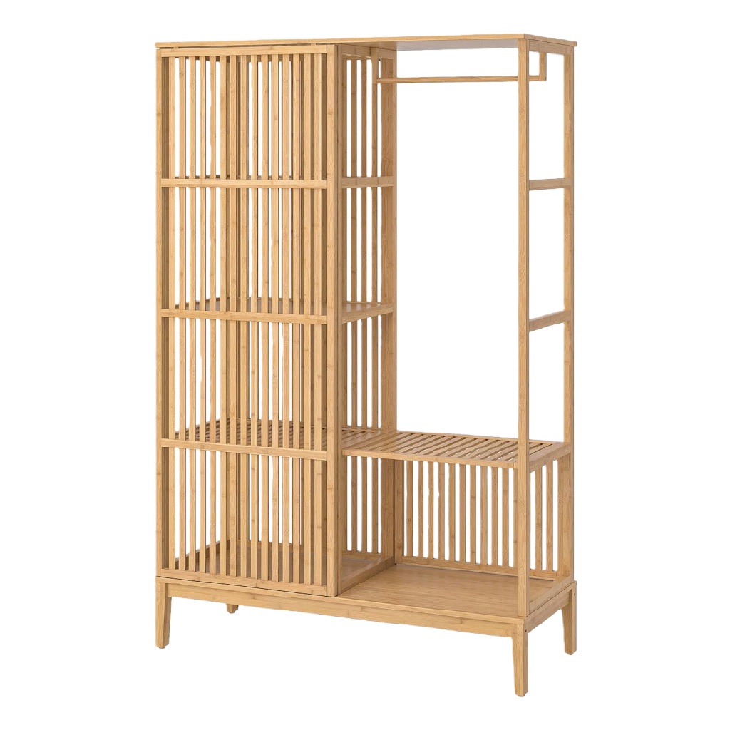 Portant vestiaire en bambou naturel – penderie ouverte à lattes – design zen 120×45×180 cm