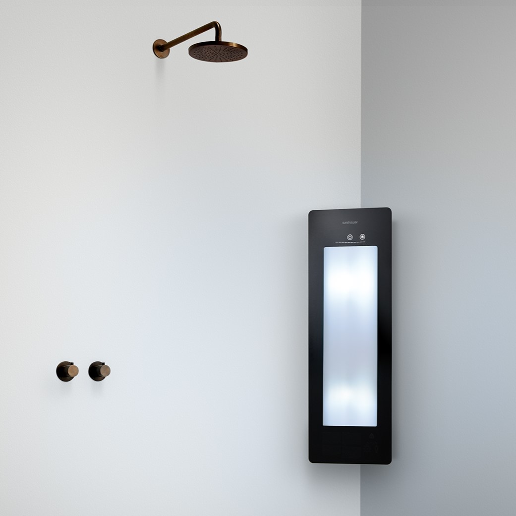 Sunshower Round Plus Small Black infraroodlamp en UV 33x95x10cm hoekopbouw