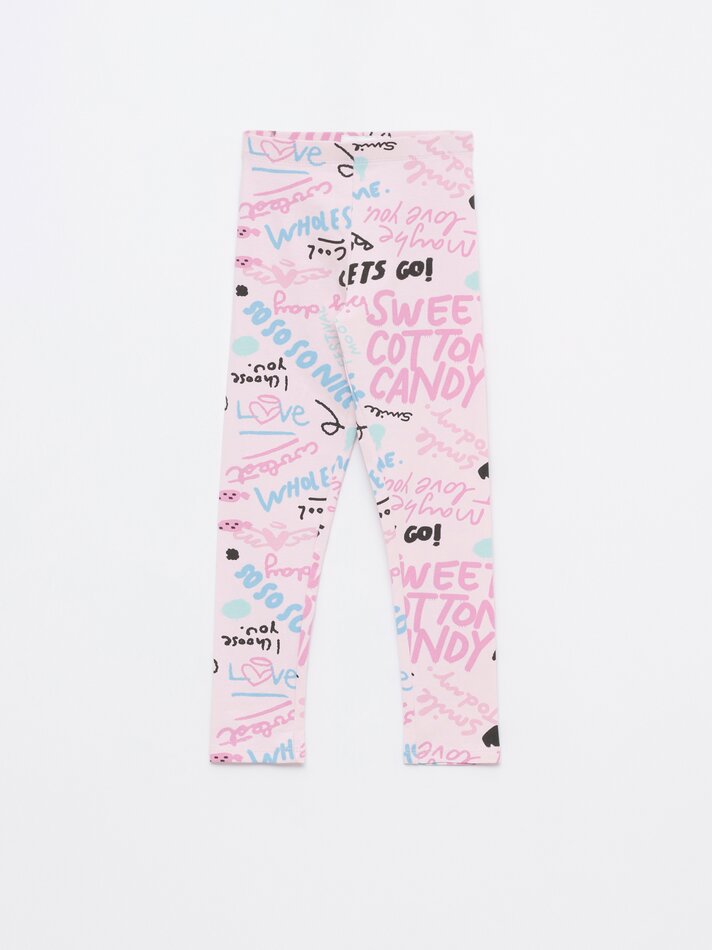 Conjunto de 2 leggings compridas básicas, lisas e estampadas - Rosa Claro