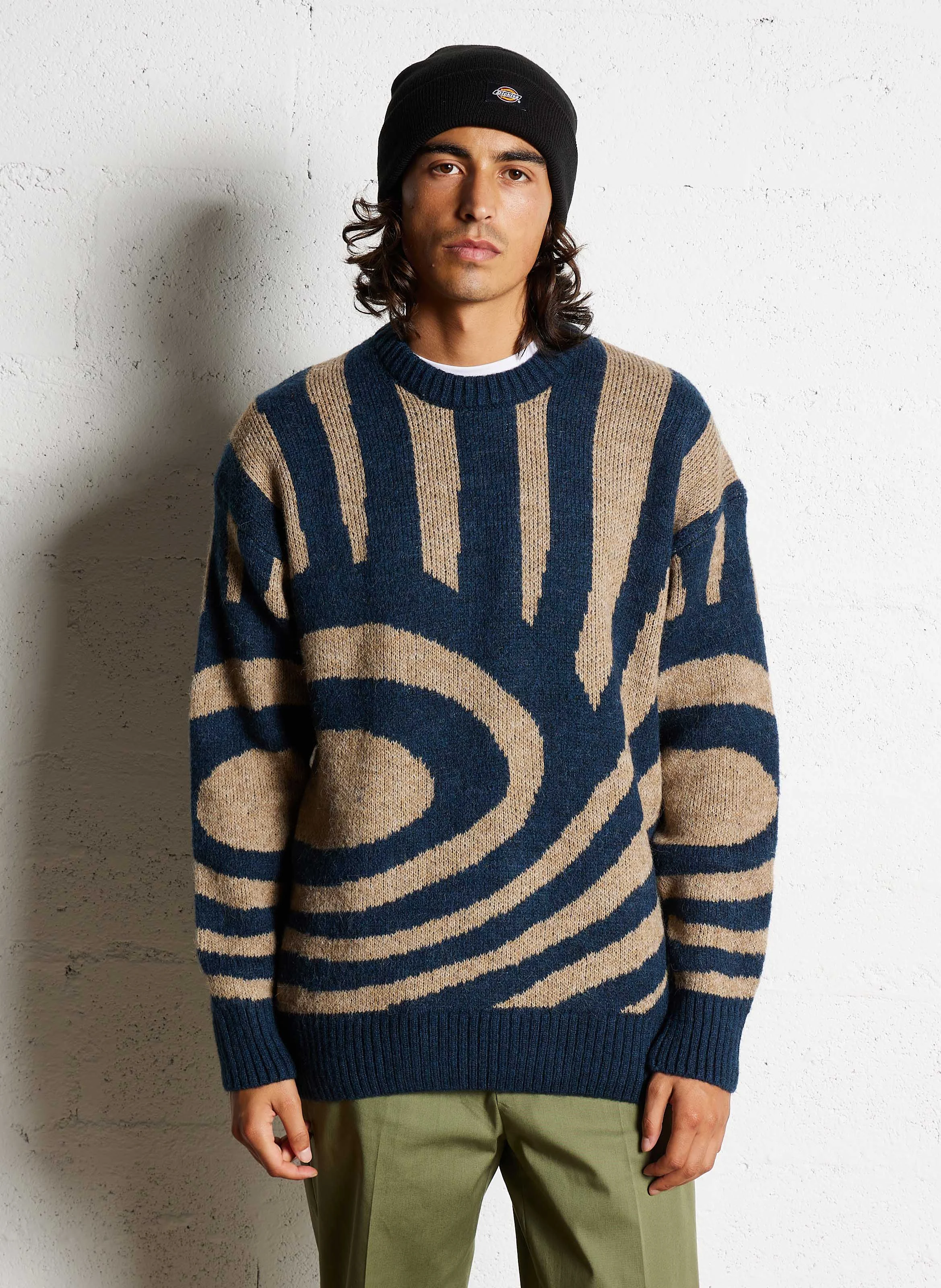Pull ample col rond imprimé| Noir