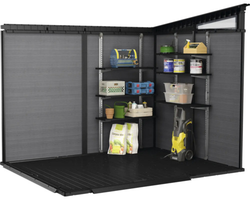 Keter Signature Ashwood Pent 9x7 tuinhuis inclusief vloer, 279 x 218 cm, antraciet/bruin