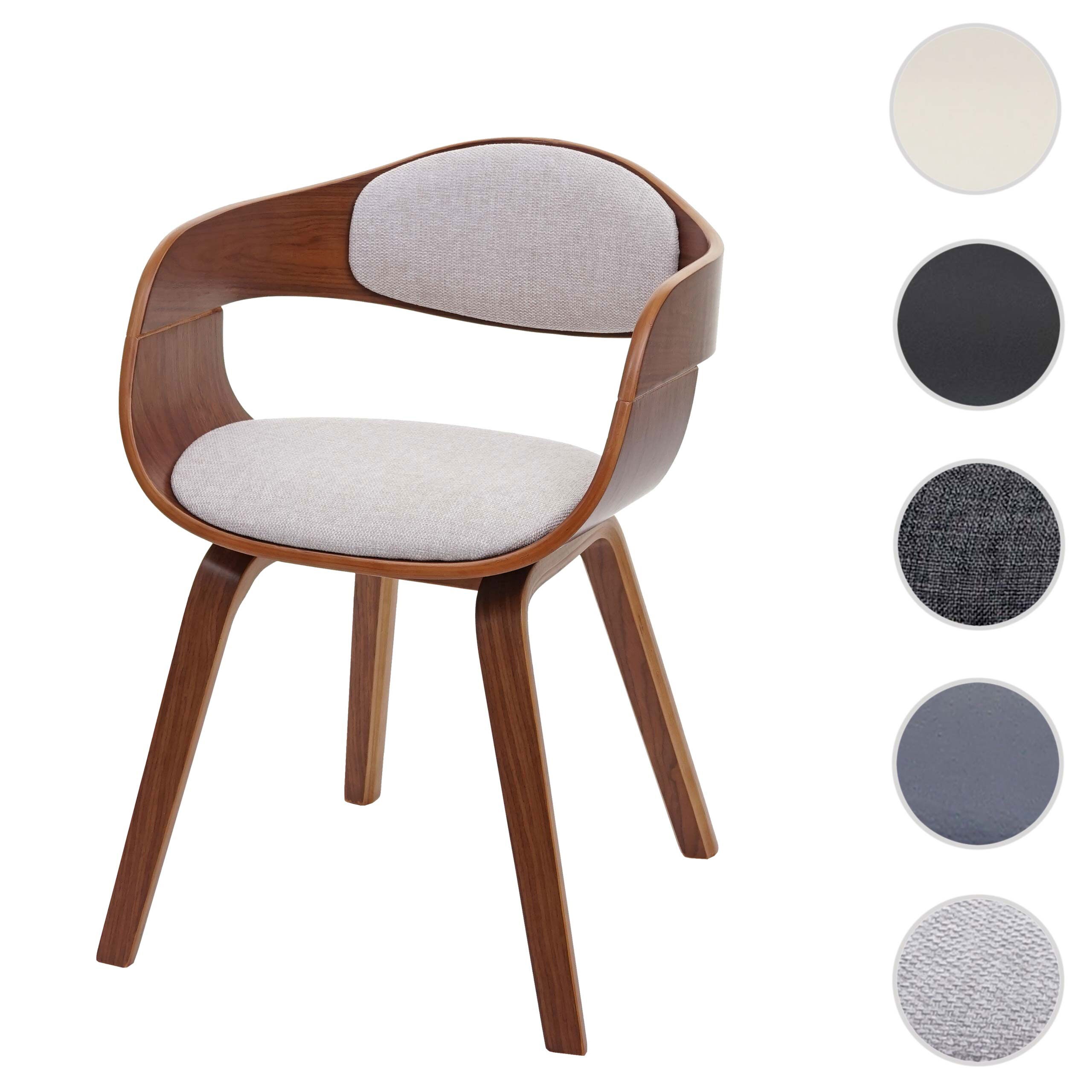 Besucherstuhl MCW-A47, Konferenzstuhl Stuhl, Holz Bugholz Retro-Design Walnussoptik ~ Stoff/Textil, creme-beige