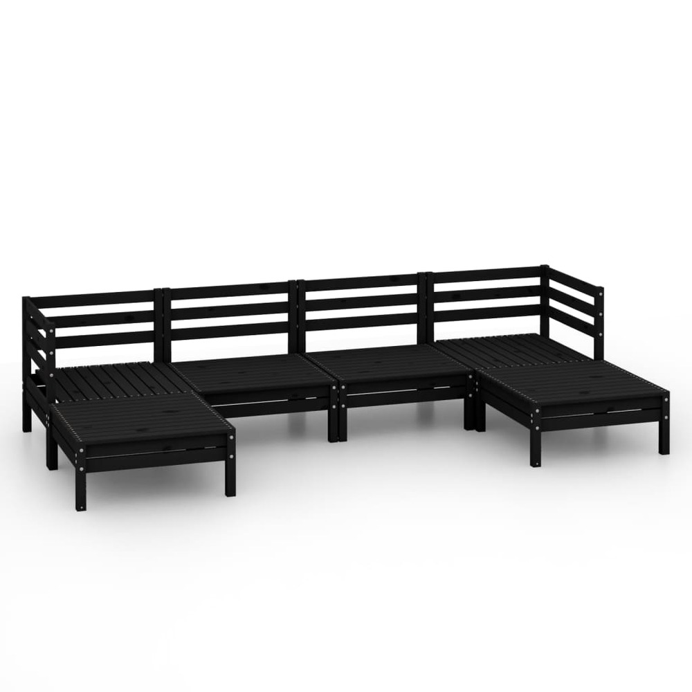 Salon de jardin meuble d'extérieur ensemble de mobilier 6 pièces noir bois de pin massif