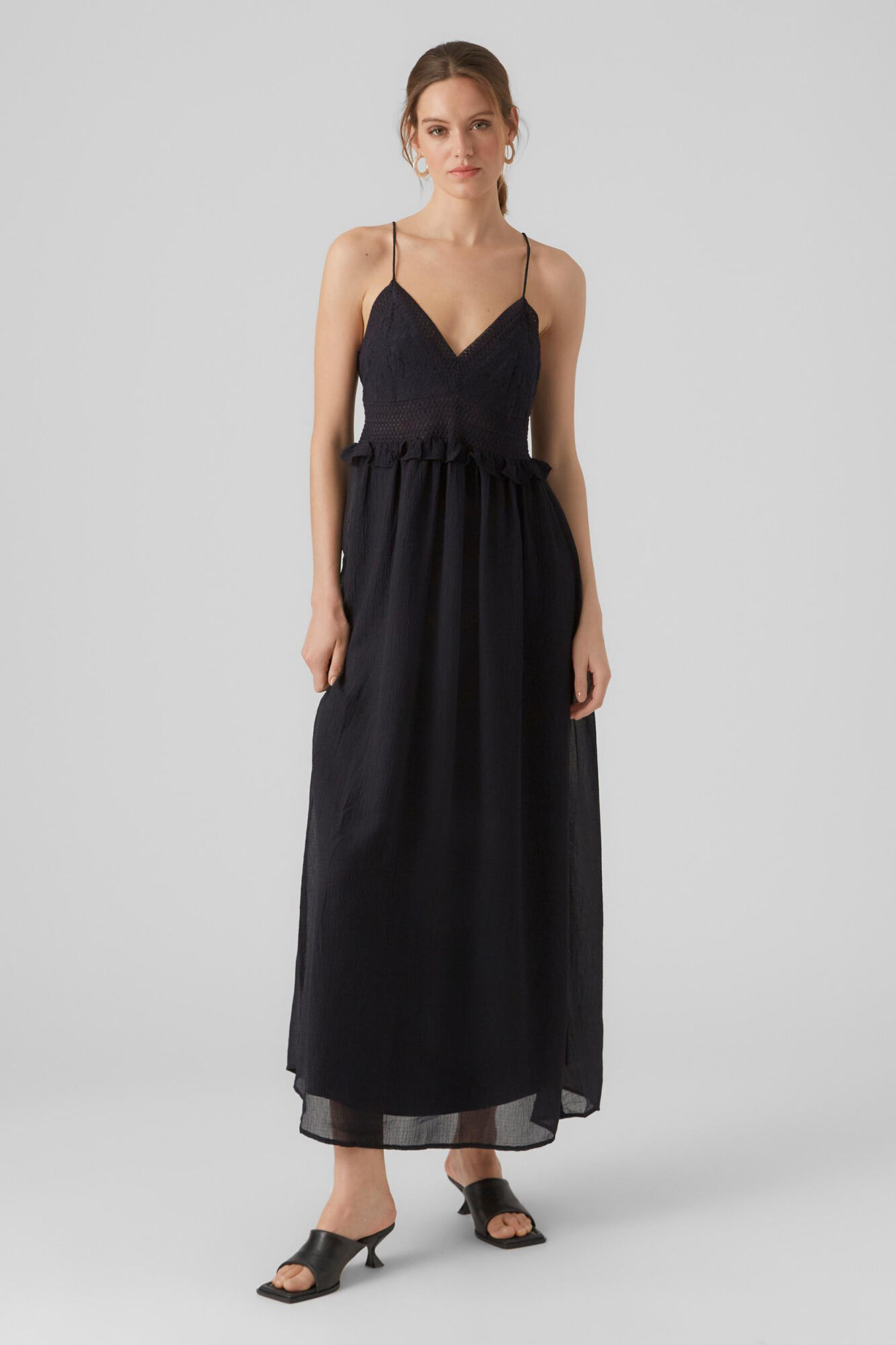 Vestido fluido de tecido com costas cruzadas - Azul