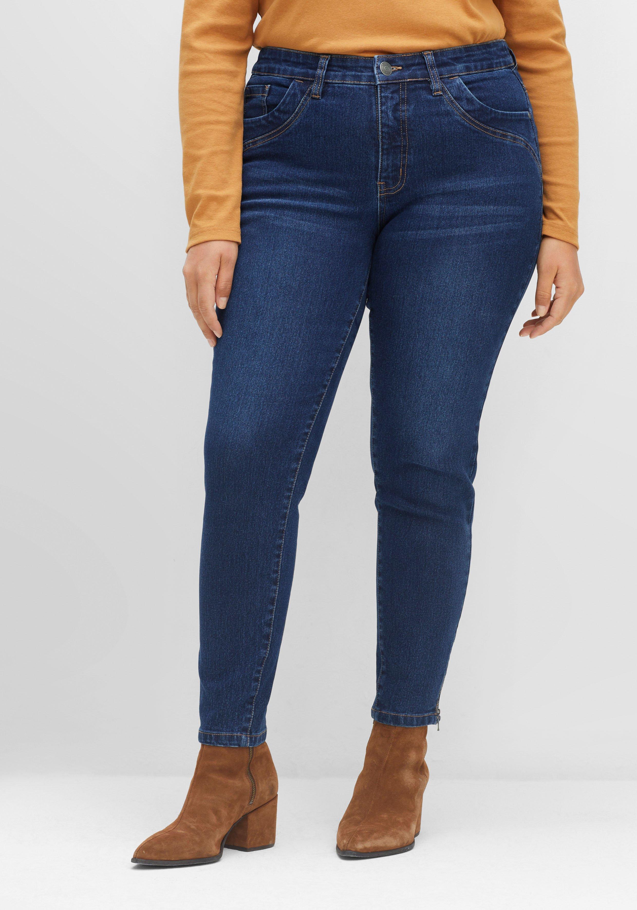Schmale Jeans mit Zippern am Saumabschluss