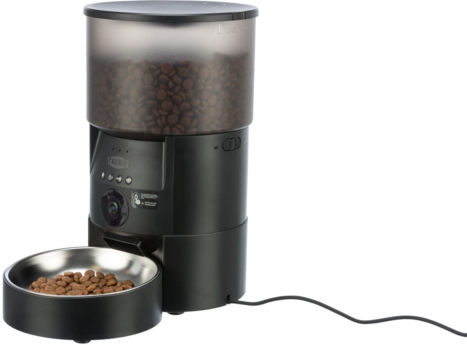 (3L) TX-C Smart Futterautomat Automatischer Haustier Futter Spender mit Kamera / App Steuerung (T24346) - Schwarz