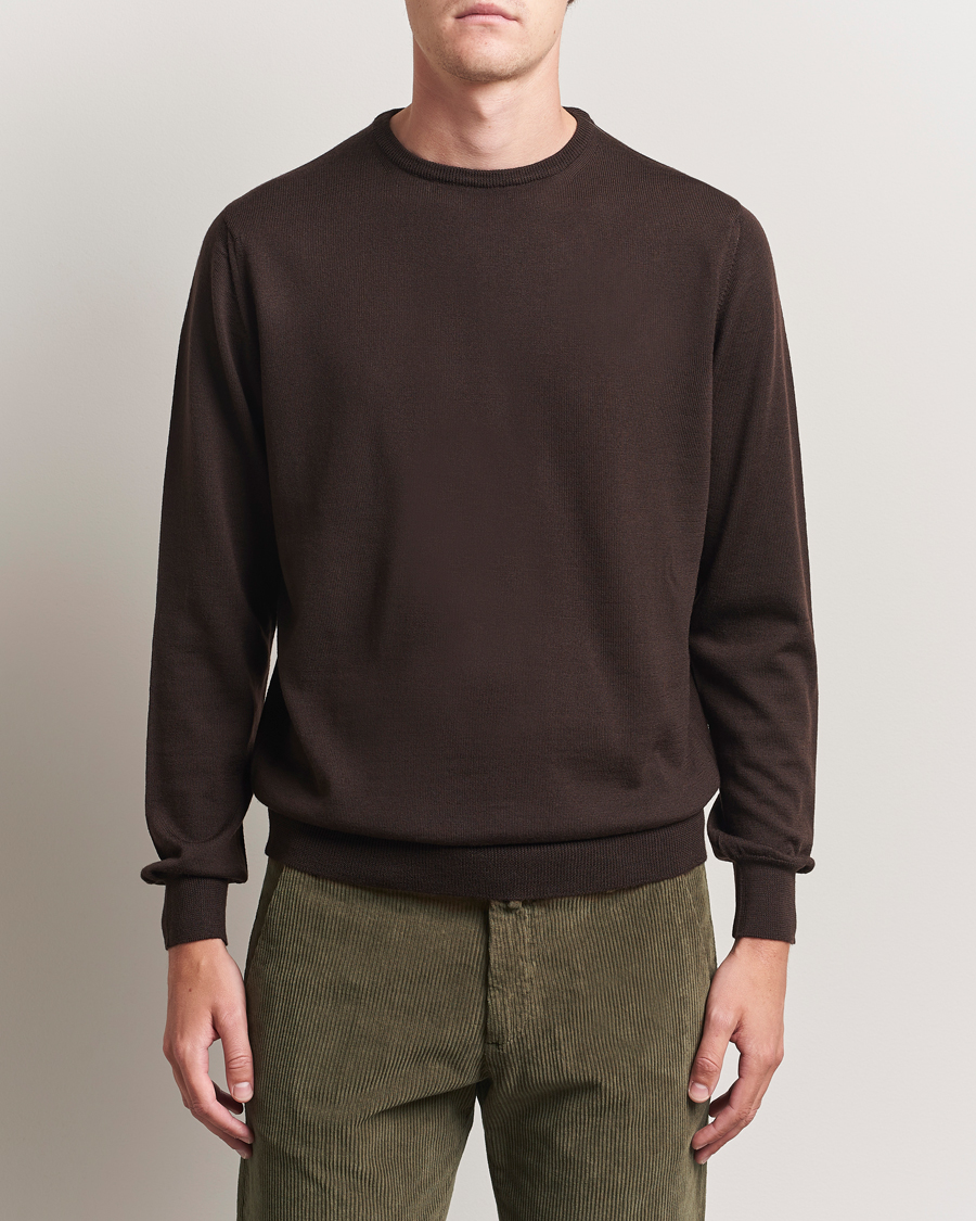 Morgano Extra Fine Merino Wool Crewneck Dark Brown
