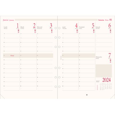Oberthur - Recharge pour organiseur - 1 semaine sur 2 pages (semainier international) - 14,5 x 23,5 cm