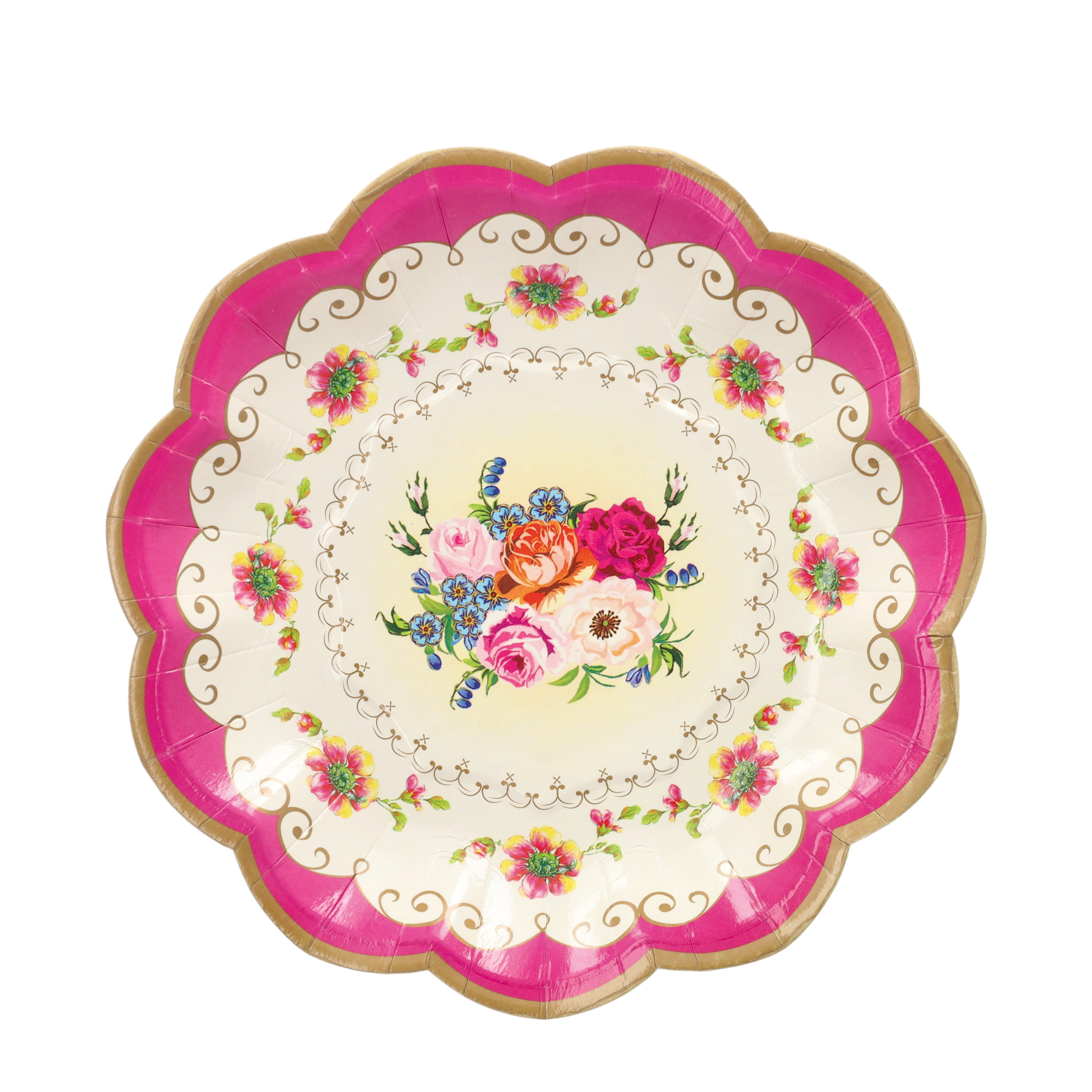 (48er Set) Ø17cm Einweg Teller Sommer Party Geschirr Vintage Tisch Dekoration - Blumen