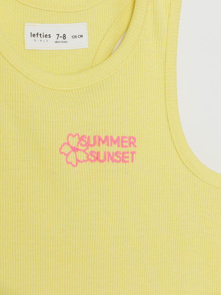 Vestido canelado bordado - Amarelo vibrante
