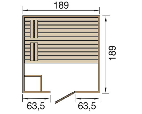 Massief houten sauna Weka Valida GT Gr.3 incl. 9 kW kachel en geïntegreerde besturing met volledig glazen deur van helder glas