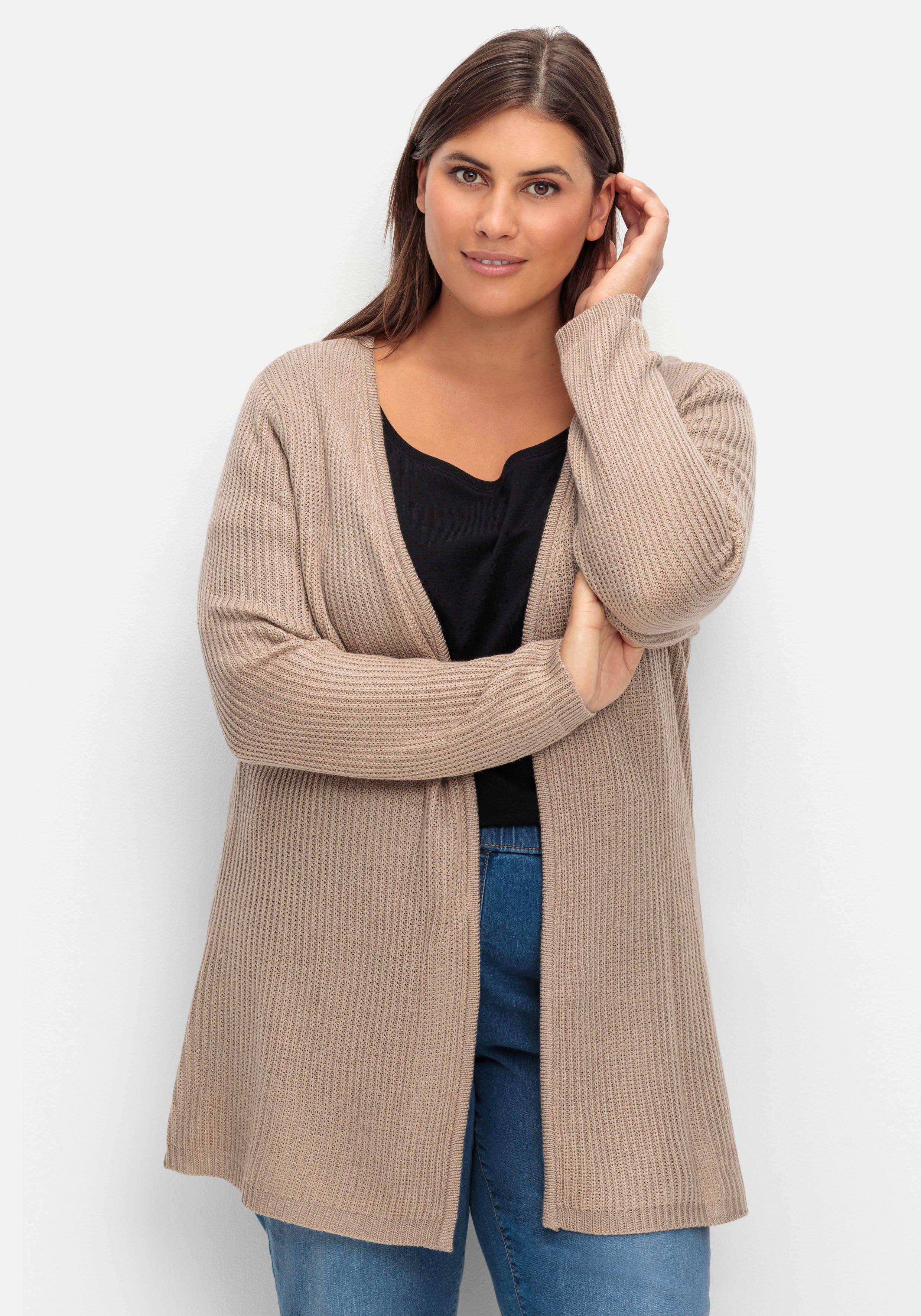 Longstrickjacke in verschlussloser Form, in Rippstrick