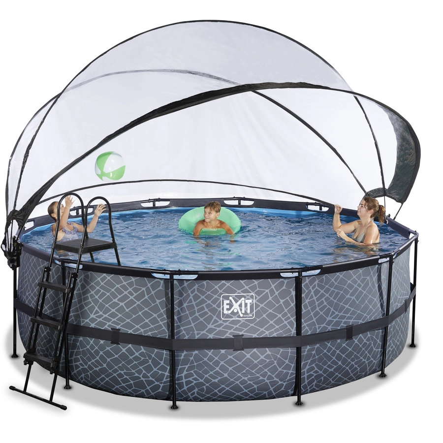 EXIT Frame Pool ø427x122cm (12v Sandfilter) – Grau + Sonnendach
