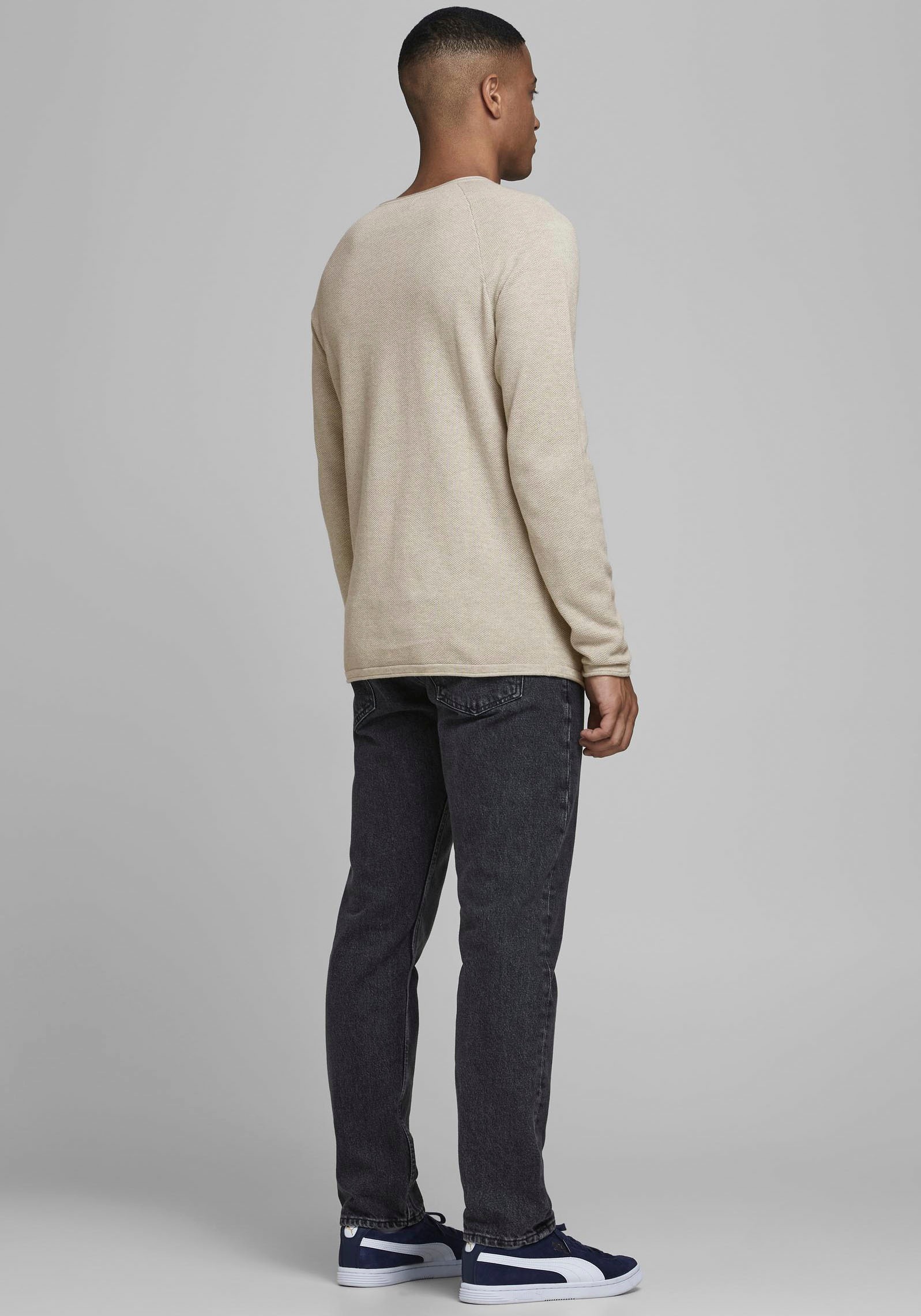 Jack & Jones Rundhalspullover »JJEHILL Einfarbiger Pullover mit angenehmem Tragegefühl«, unifarben, modisch, schmal, Baumwolle, Rundhals