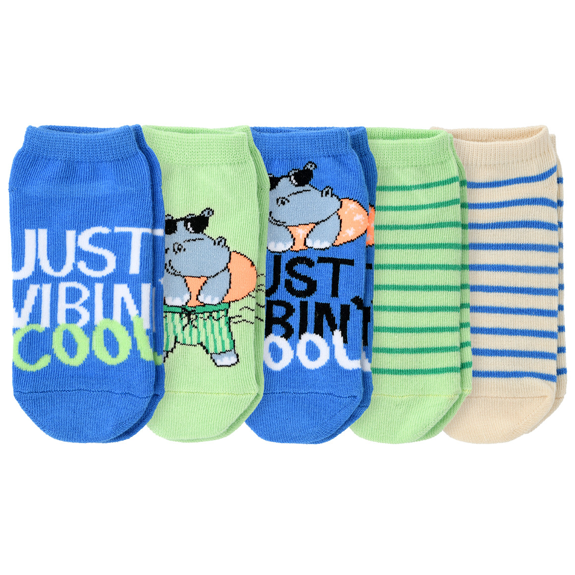 Famy 5 Paar Jungen Sneaker-Socken im Set blau / hellgrün / creme