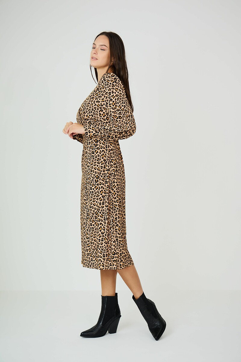 ATÉ BREVE<br>Vestido midi, mangas compridas, decote em V