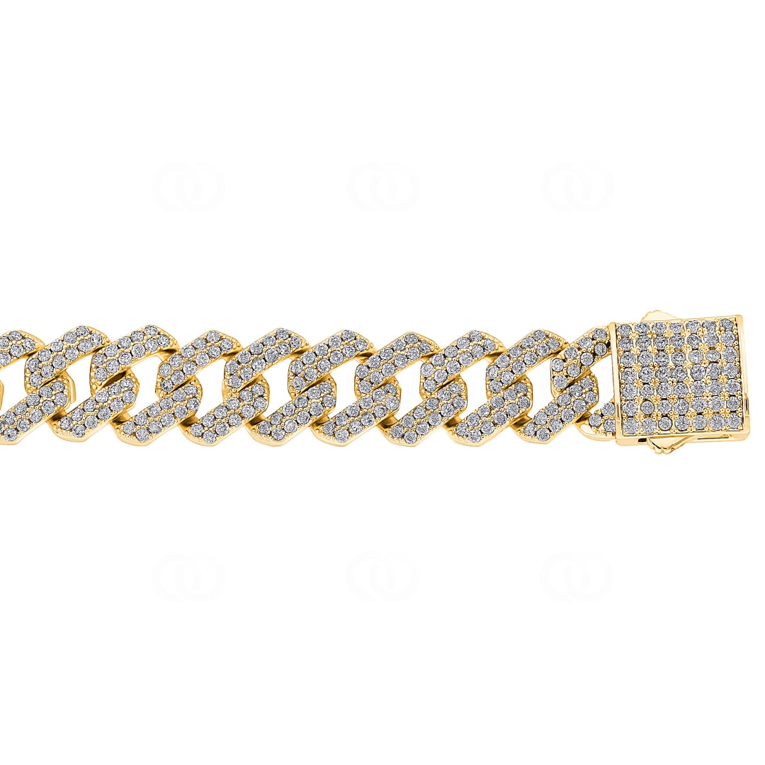 12mm Prong Cuban Link Panzerarmband Gelb vergoldet mit Zirkonia
