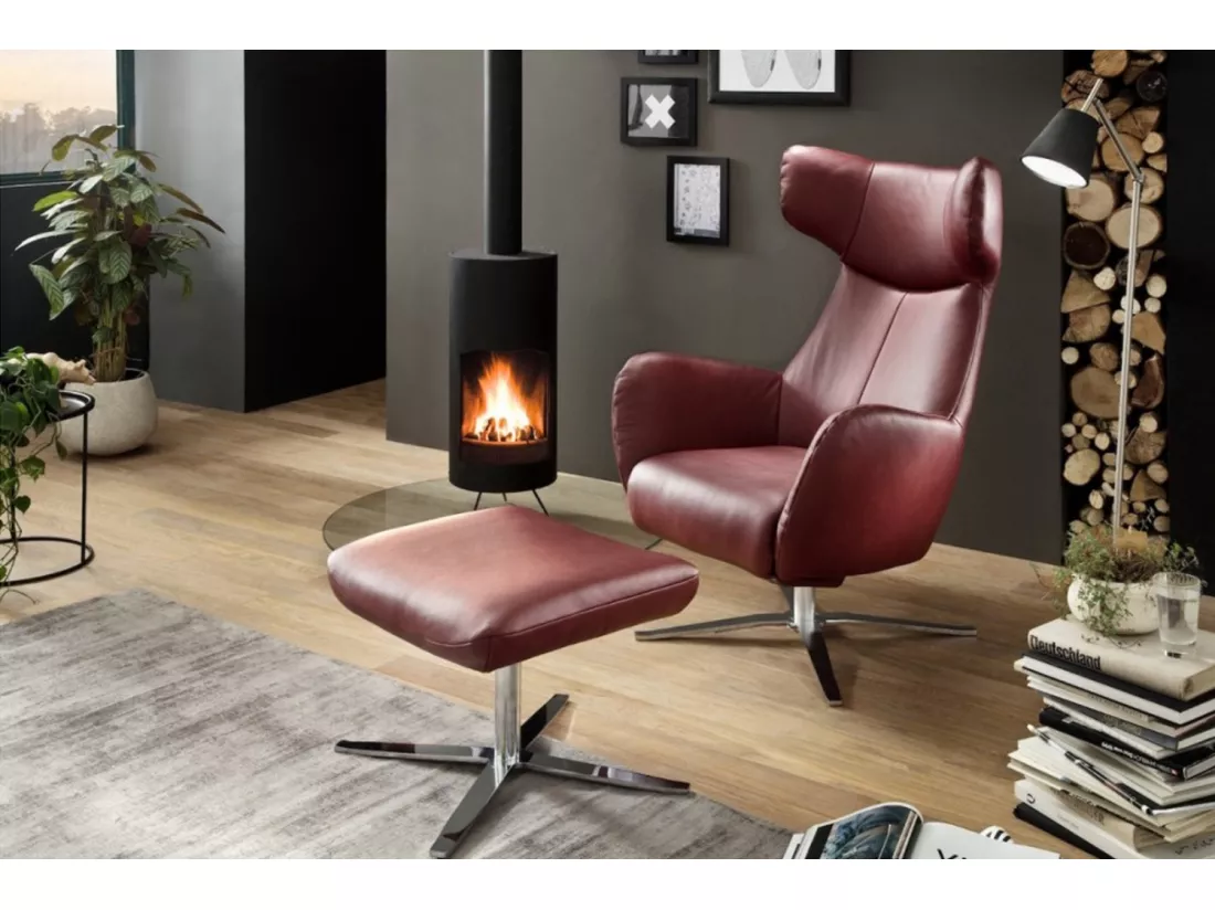 Fauteuil - Rouge cuir - RANDY
