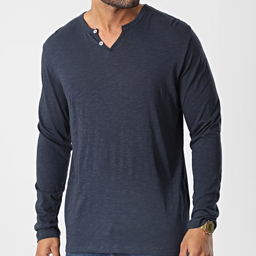 Tee Shirt Manches Longues Col Tunisien 12204411 Bleu Marine