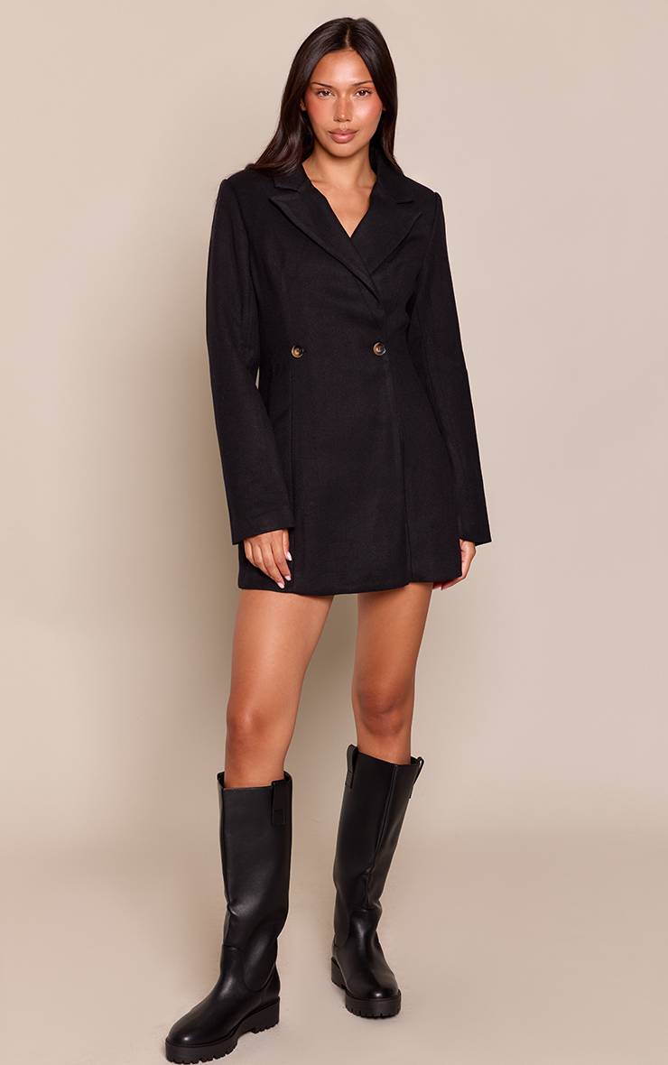 Noir Robe Blazer Cintrée À La Taille Effet Laine
