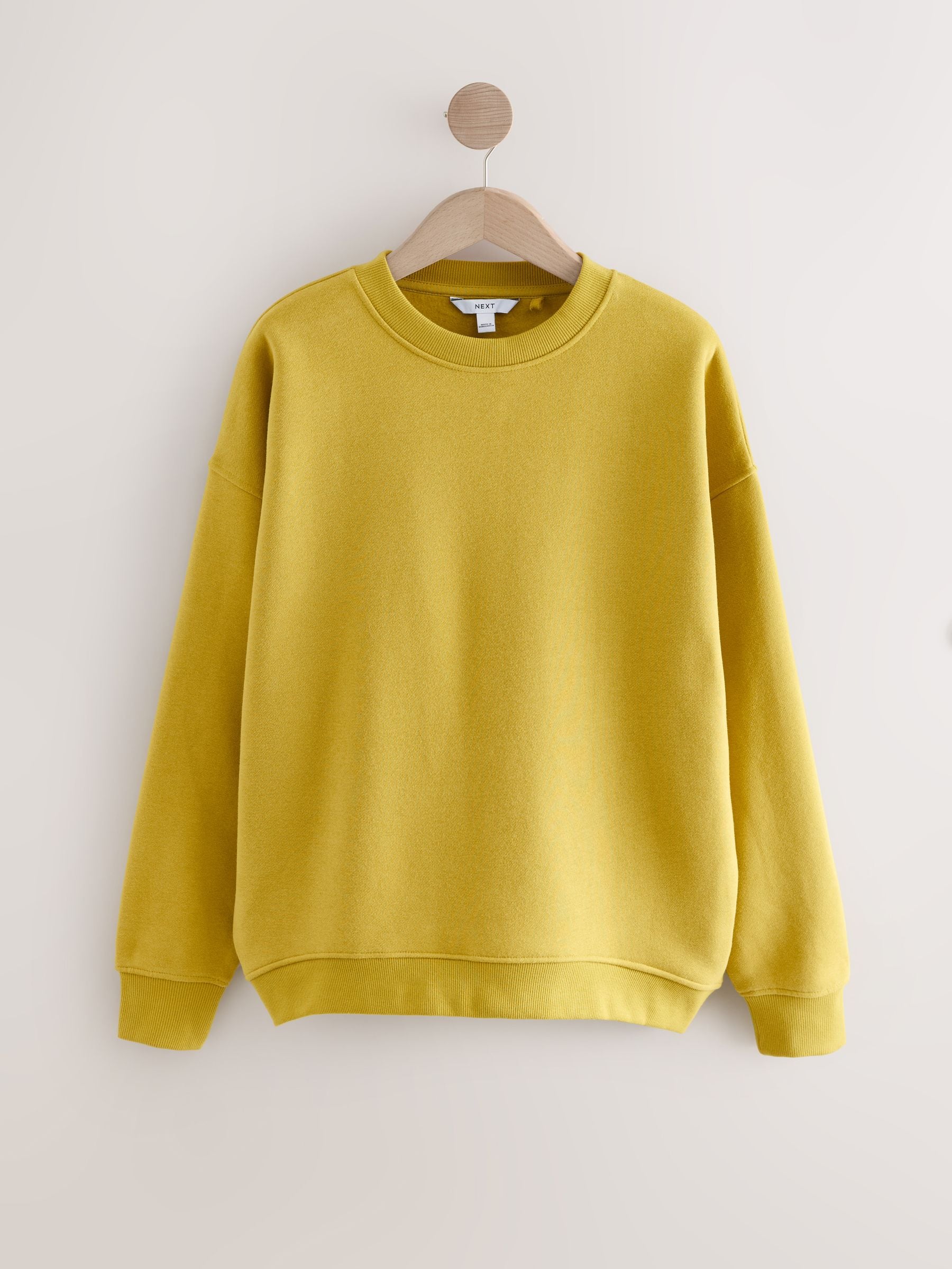 Marineblauw/geel - Supersoft Peached Essentials sweatshirts met ronde hals en naaddetail verpakking van 2