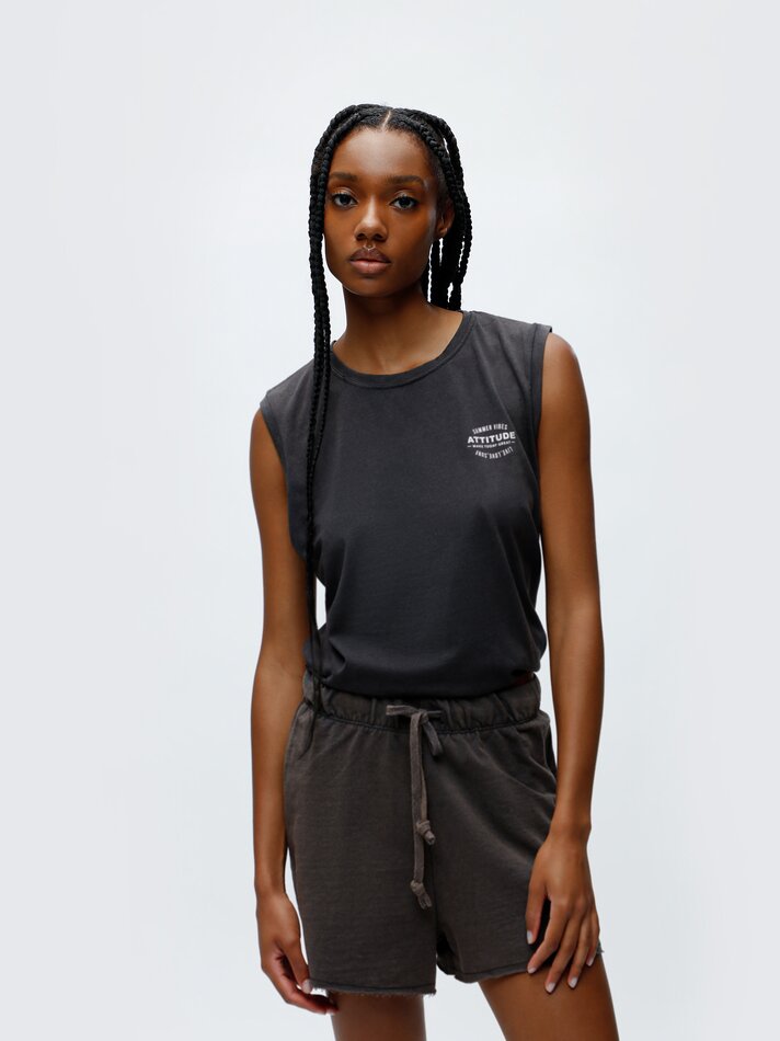Camiseta regata estampada - Cinza