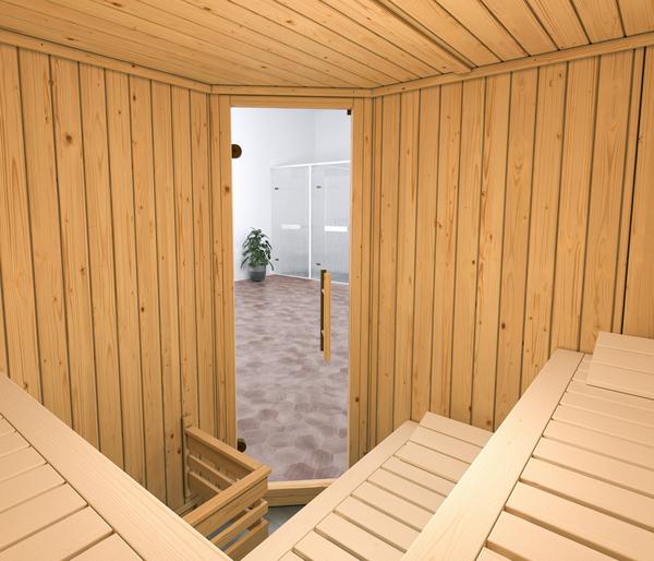 Weka Ecksauna Varberg mit Glastür inkl. Ofen,