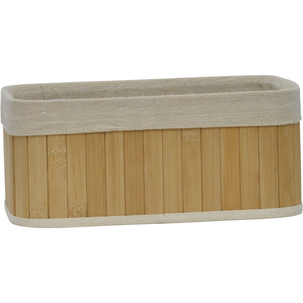 Panier de rangement rectangulaire bambou et lin 25x11x15cm