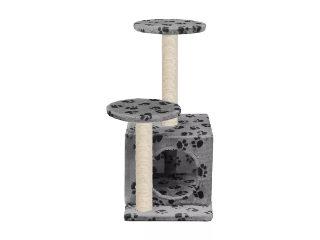 Arbre à chat avec griffoir en sisal 60 cm Gris Motif de pattes