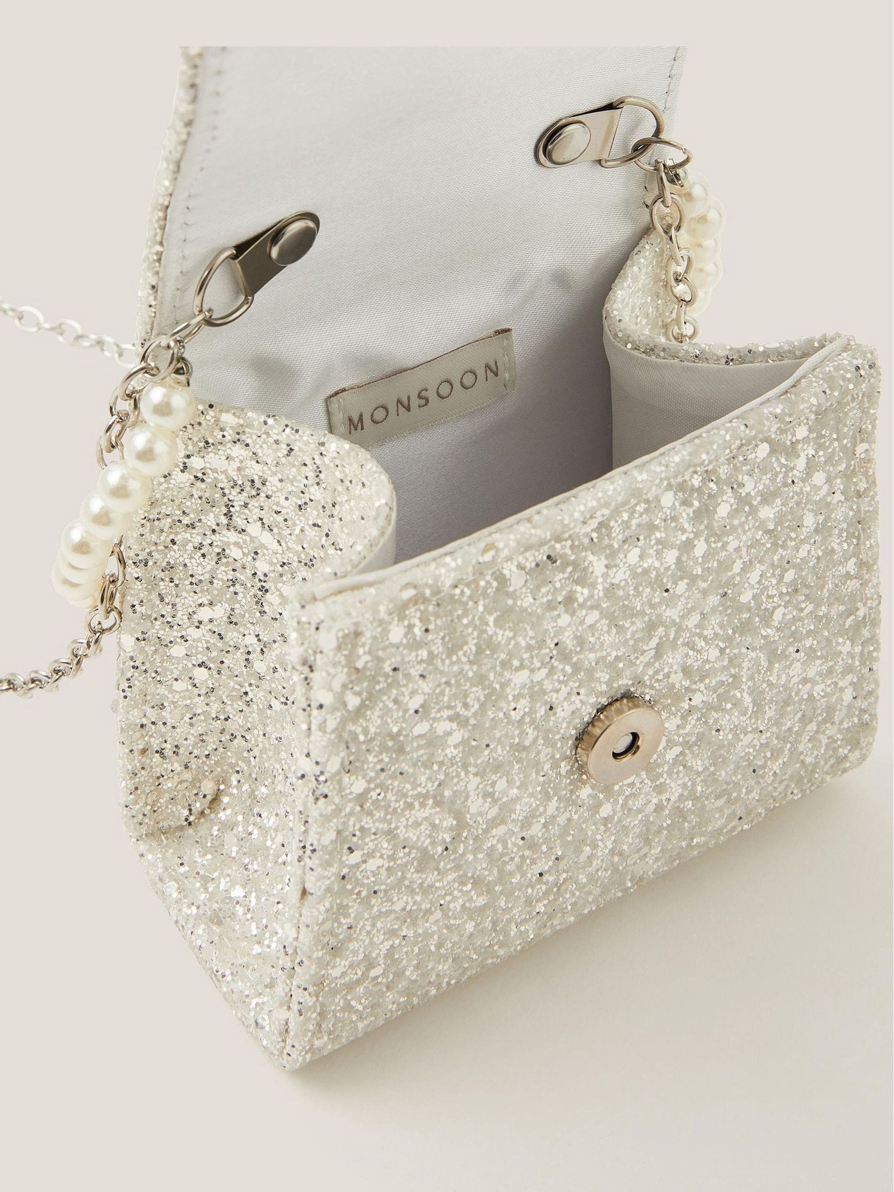 Monsoon Glitter Pearl Bow Handbag & Hair Clips Set