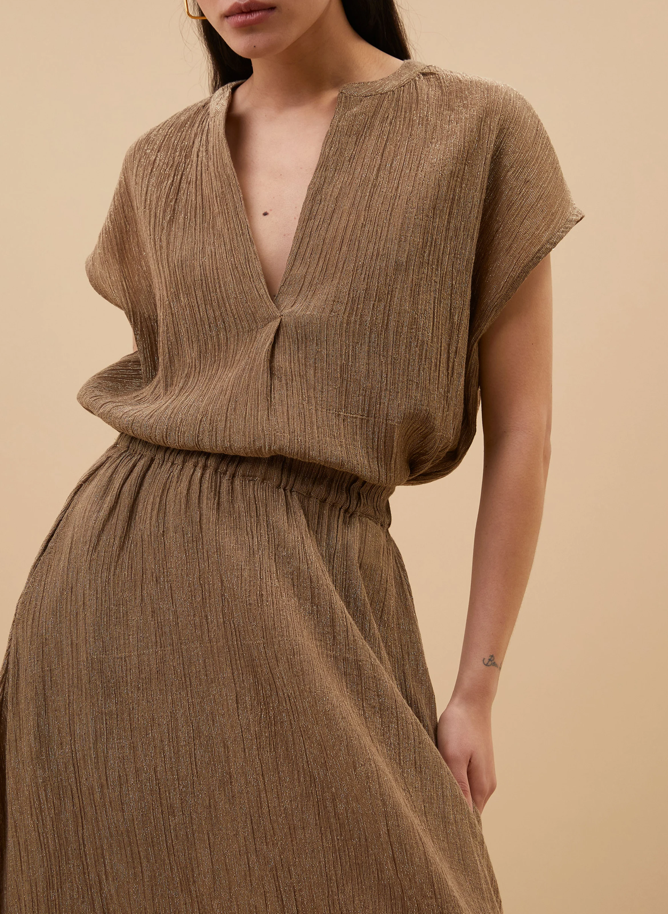 JUTA - Jupe midi taille haute en coton mélangé | Doré