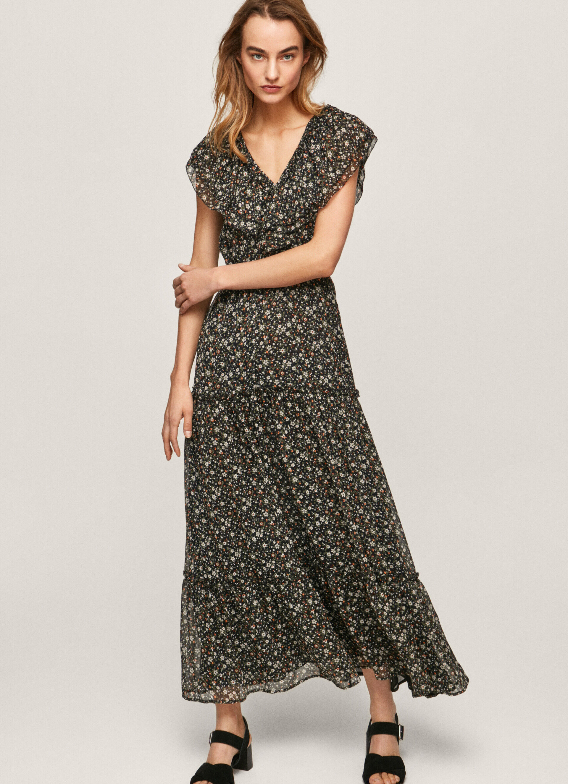 VESTIDO FLORAL DE CHIFFON - multicolorido