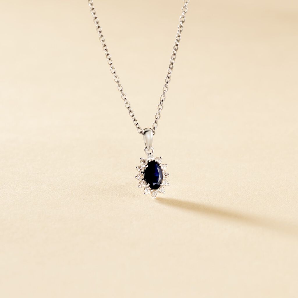 Pendentif Vladimir Or Blanc Saphir Et Diamant