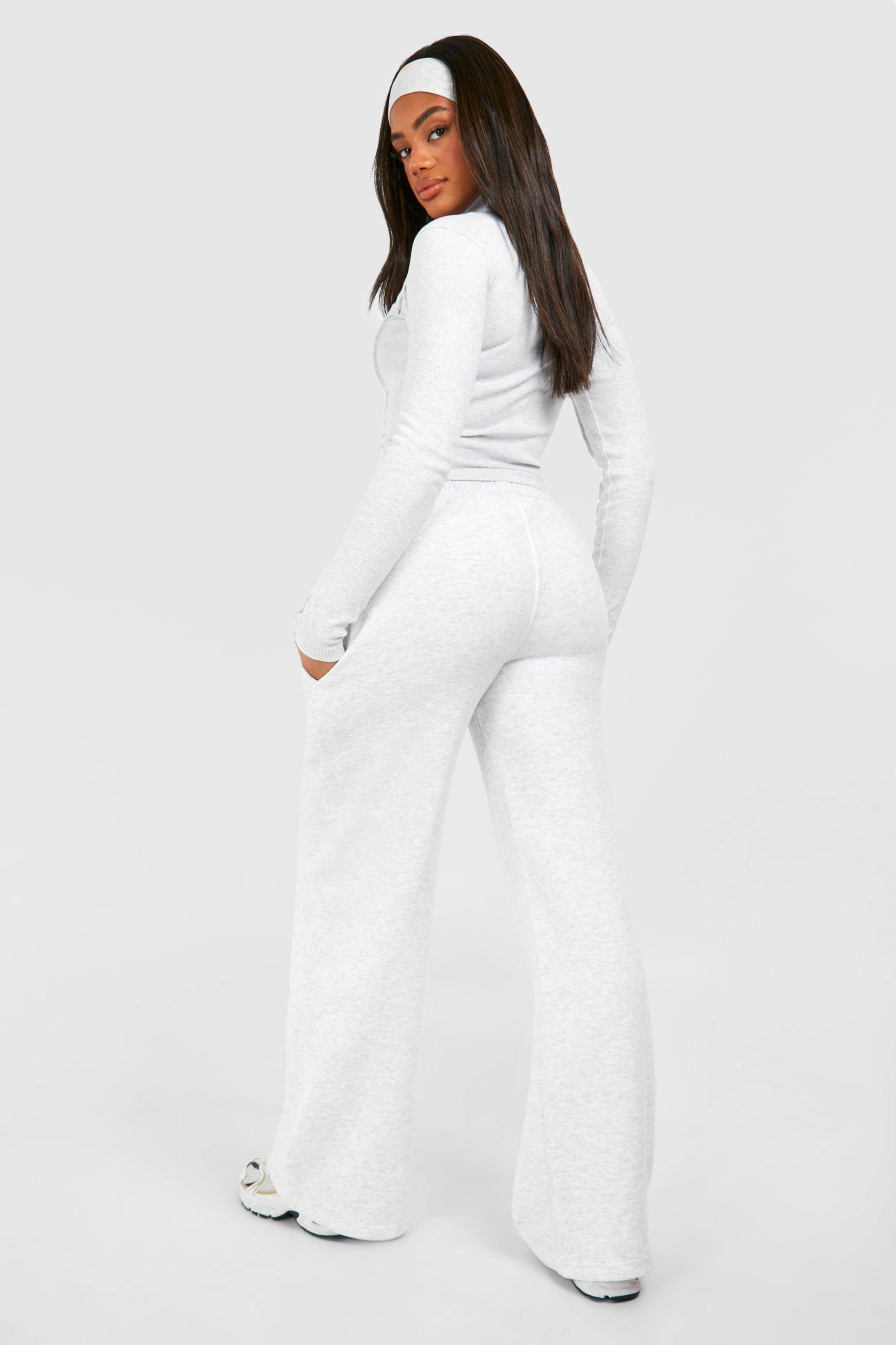 boohoo Ensemble top à double zip avec détails en côtes et joggers à jambe droite