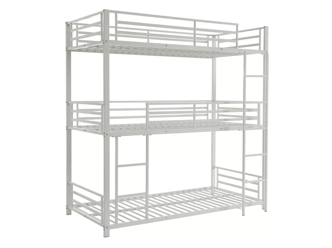 Lits superposés triple 3 x 90 x 190 cm - Métal - Blanc + Matelas - ELOUAN III