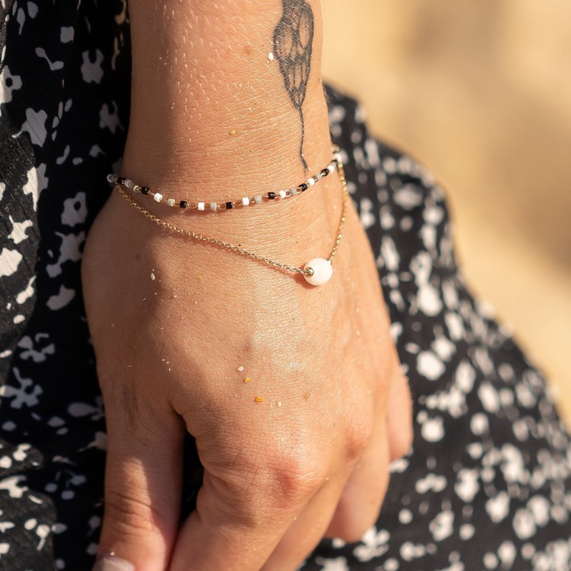 Bracelet Fin Multirang Plaqué Or Pierre de Lune Precieuse